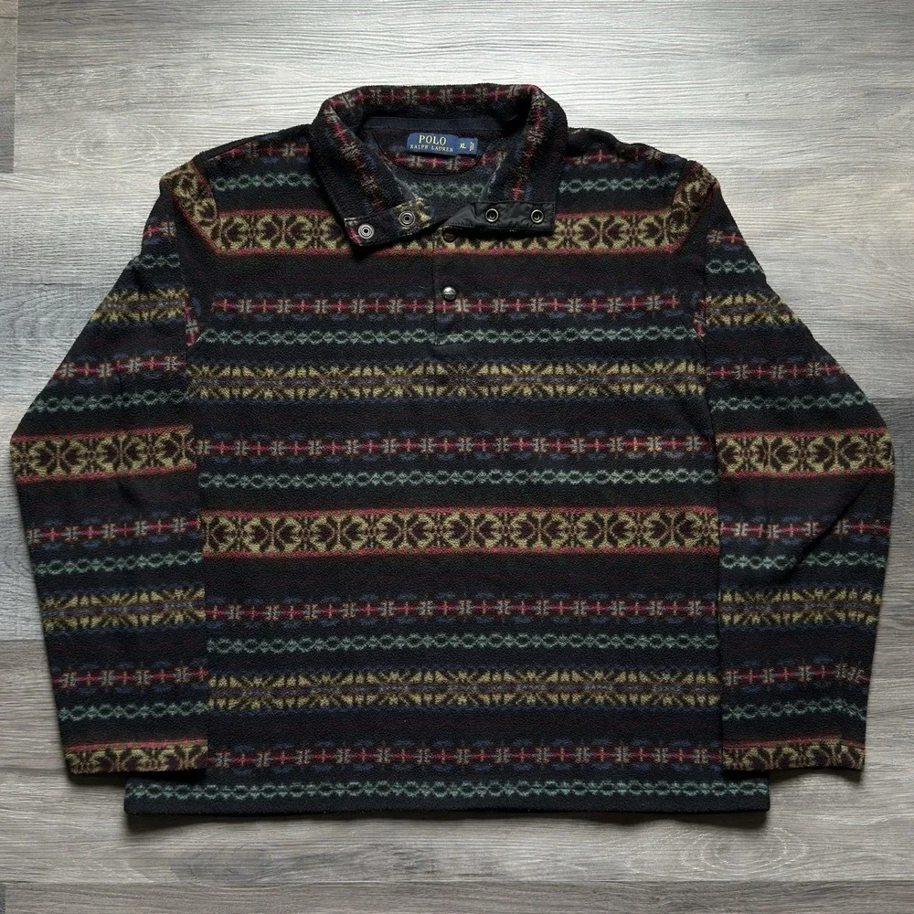 Polo Ralph Lauren Fair Isle-Inspired Fleece Pullover Mens XL Snap Neck Nordic